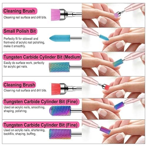 Cellentool 25Pcs Nail Drill Bits Set with Storage Box, 3/32 Inch Tungsten Ceramic Diamond Carbide Nail Drill Bits for Acrylic Gel Polish, Cuticle Efile Remover for Manicure Pedicure thumbnail 4