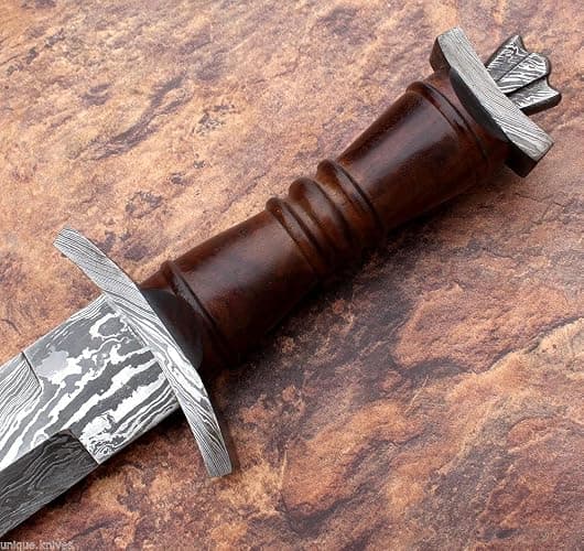 Custom Hand Forged Damascus Steel Swiss Dagger Sword Viking Gladius Double Edge Sword Gladiator Blood Grooved Sword thumbnail 6