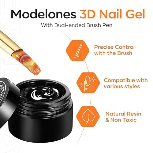 modelones 3D Nail Gel Kit, Gel Nail Art 3D Sculpting Gel with Nails Art Brushes for Chrome Powder for Nails and Rhinestones for DIY at Home & Salon, 9g No Wipe Needed thumbnail 2