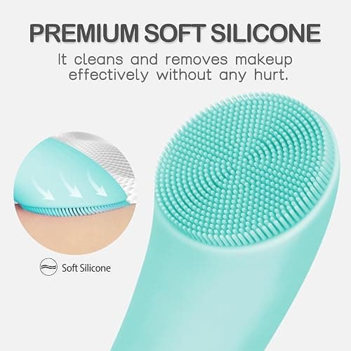 PRITECH Silicone Face Scrubber, Rechargeable Facial Cleansing Brush with Heat Massage End, Vibrating Exfoliator Scrubber for Deep Cleaning, Waterproof Face Brush for Women and Men (Green) thumbnail 7