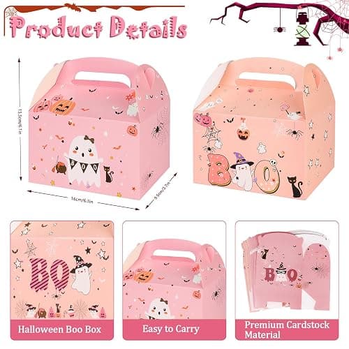 Konsait Halloween Boo Boxes, 12 Pack Kraft Paper Halloween Boo Treat Boxes Bulk, Pink Halloween Cookie Boxes, Halloween Boo Birthday Goody Boxes thumbnail 3