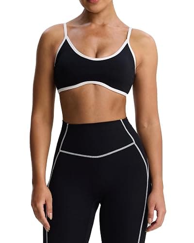 Aoxjox Women's Color Block Workout Sports Bras Fitness Lexi Lined Strappy Bra Athletic Yoga Crop Tank - Image 1