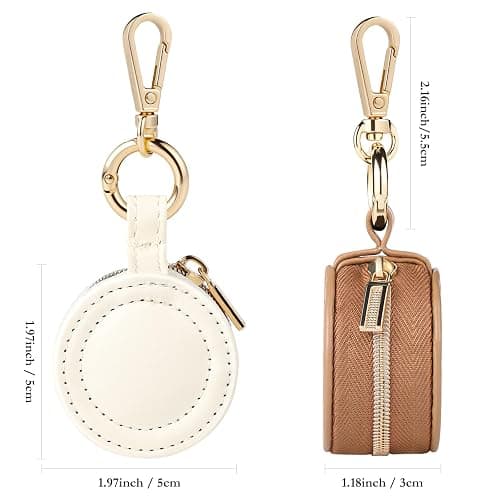 Oranllow 2 Pcs Portable Jewelry Ring Holder Boxs with Keychain, Small Jewelry Travel Sports Ring Keeper Case Earring Stud Necklace Storage Organizer Case (White+Khaki) thumbnail 3