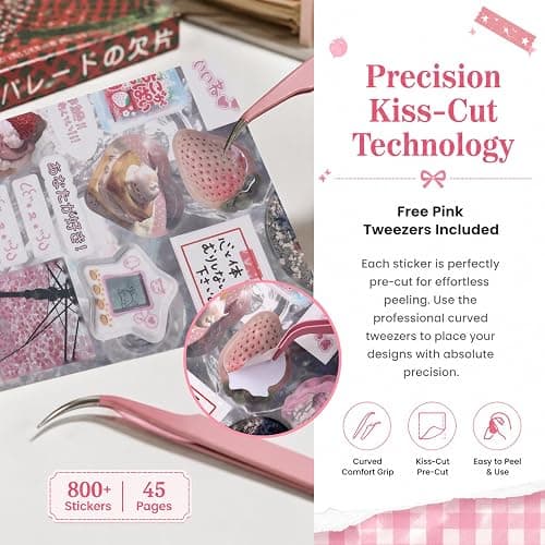Tmtains 800+Pcs Japanese Sticker Book for Scrapbook Junk Journal (Memory) | 45 Sheets, Heisei Retro Aesthetic Korean Style, Daily Food Stickers, Stationery Supplies, DIY Journaling Planners for Adults thumbnail 7
