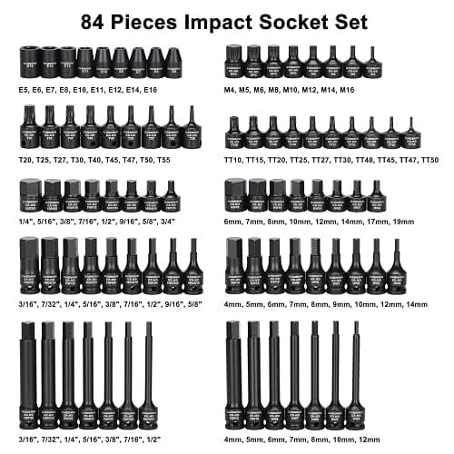 CASOMAN 84 Pieces 3/8" Dr. Master Hex & Torx Bit Impact Socket Set, CR-MO, SAE/Metric, Impact Grade, 3/8" Drive Allen Bit Socket Set thumbnail 2