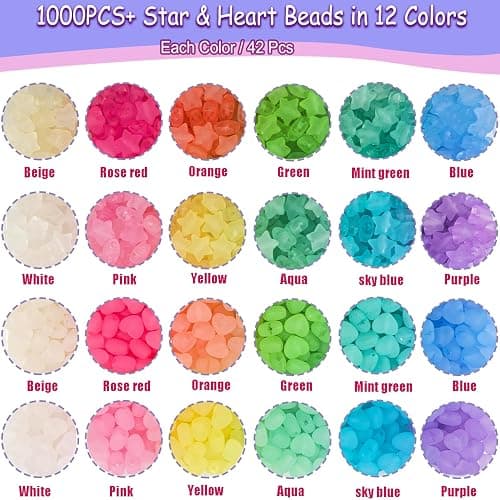 1000Pcs Matte Acrylic Star Beads Hart Beads for Bracelet Jewelry Making Jelly Color Frosted Pastel Beads Colorful Cute Aesthetic Kawaii Bead Charms for DIY Necklace Keychain Phone Charms thumbnail 7