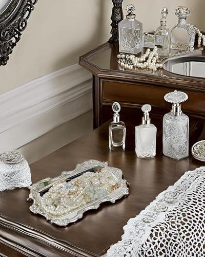 Quluxe Small Vintage Trinket Dish Jewelry Tray Perfume Organizer Tray for Wedding Photographer Detail Props Ceremony Antique Decor (Silver) thumbnail 6