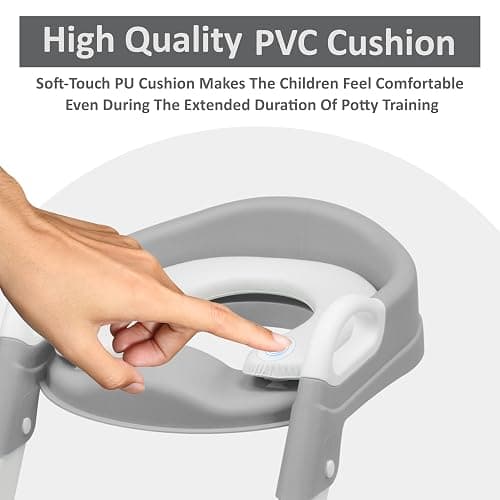 Crystals Portable Toddler Potty Training Seat with Step-Foldable Child Toilet Seat for Boys & Girls, Comfortable Potty with Ladder, Anti-Slip Design for Kids Toilet Training, Easy Step-Up (Grey) thumbnail 4
