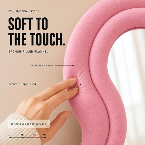 BOJOY Full Length Mirror 63"x24", Irregular Wavy Mirrors, Wave Arched Floor Mirror, Wall Mirror Standing Hanging or Leaning Against Wall for Bedroom, Flannel Wrapped Wooden Frame Mirror-Pink thumbnail 4