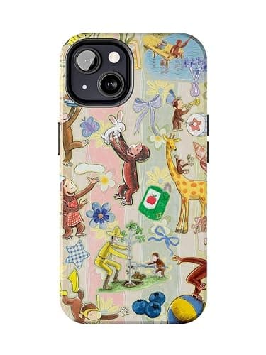 Playful Curious Monkey Phone Case Compatible with iPhone 16, Protective Hybrid 2-Layer Hard Shell, Cute Curious Monkey Collection Playful George - Image 1