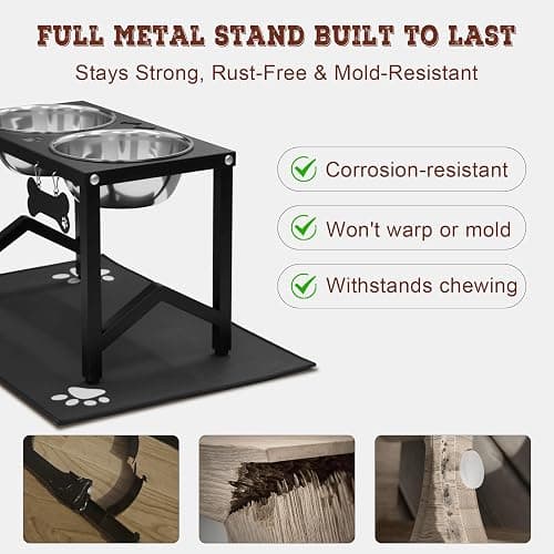 Flodomix Elevated Dog Bowls, Metal Raised Dog Bowl Stand with 2 Thick 58oz Stainless Steel Food Bowls & Non-Slip Mat - 11.8" Tall for Medium/Large Breeds thumbnail 4