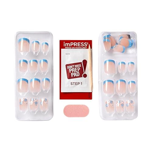 KISS imPRESS No Glue Mani Press On Nails, French, 'Snooze', Blue, Short Size, Squoval Shape, Includes 30 Nails, Prep Pad, Instructions Sheet, 1 Manicure Stick, 1 Mini File thumbnail 7