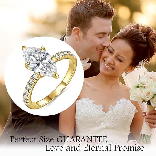 AVECON 3.5CT Marquise Cut Engagement Ring for Women, Wedding Promise Cubic Zirconia Band, 14K Gold Plated Bridal Half Eternity Simulated Diamond Rings for Anniversary, Size 5-9 thumbnail 6