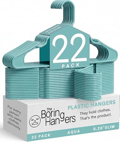 The Boring Hangers Aqua Plastic Hangers 22 Pack - 10 lb Heavy Duty Aqua Clothes Hangers Set - 0.20" Slim & Space Saving Closet Organizer Plastic Coat Hangers, Coastal Nursery Essentials - Image 1