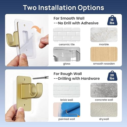 ENJOYBASICS No Drill Curtain Rods for Window 48 to 84 Inches, 5/8 Inch Diameter Renter Friendly Drapery Rod with Adhesive Brackets without Drilling, Adjustable from 27 to 90 Inches, Gold thumbnail 4