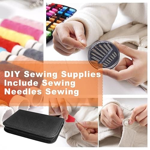 JUNING Sewing Kit with Black Case Portable Sewing Supplies for for Mom Grandma Women Men Teen Girls Boys Adults Beginner, Home Travel, Emergency, 42 Threads, Scissors, Needles, Measuring Tape and More thumbnail 4