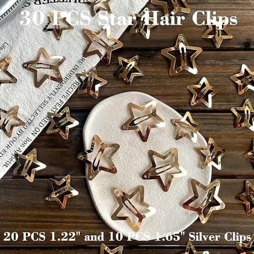 30 PCS Gold Star Hair Clips,20PCS 1.22"Star hair Clip and 10 PCS 1.65"Hair Clip Snap Hair Accessories Non Slip stars Clips for Girls Women gold Accessories Gold Metal Hair Clips thumbnail 5