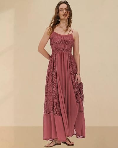 Gacaky Summer Dress for Women Casual Lace Floral Embroidered Bohemian Maxi Dress Flowy A Line Beach Long Dresses thumbnail 2