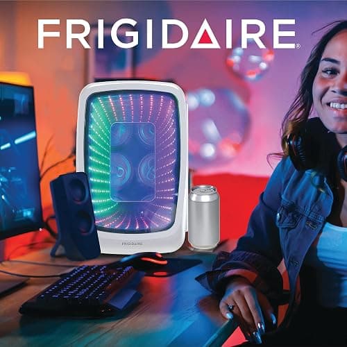 Frigidaire Gaming Light Up Mini Beverage Refrigerator, 6 can, 4 liters, Cooler with large see through door and LED lights Perfect for Gaming Experience, Home, Office, or Cars.12V Charger (White) thumbnail 6