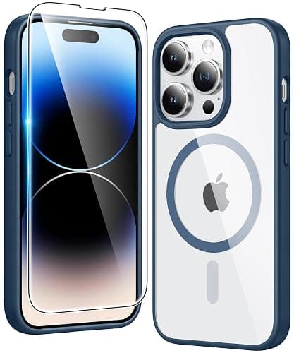 FNTCASE for iPhone 14 Pro-Max Case: Clear Magnetic Phone Cases with Screen Protector Compatible with Magsafe Slim Anti Yellowing Rugged Shockproof Protective Transparent Cell Phone Cover (B-Blue) - Image 1