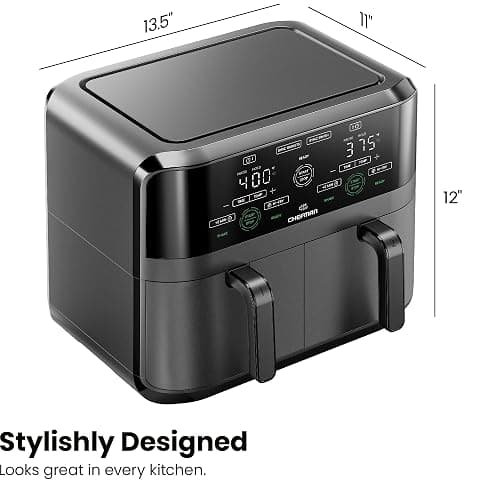 Chefman 6 Quart Dual Basket Air Fryer - Digital Touchscreen, Smart Sync Finish, Hi-Fry, Auto Shutoff, 2 Independent 3QT Nonstick Dishwasher-Safe Frying Baskets - Digital Double Air Fryer - Black thumbnail 2