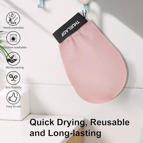 THURLADY Exfoliating Glove, Korean Exfoliating Mitt, Viscose Fiber Shower Mitt, Dead Skin Remover for Smooth Skin, Self-Tan Prep and Removal, Pink thumbnail 6