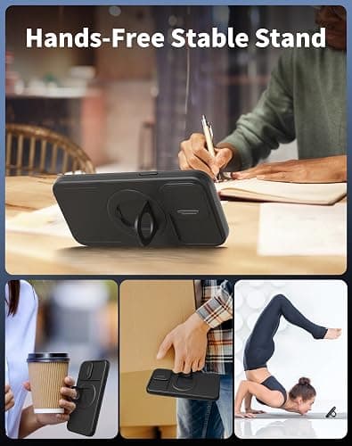 FRLMOOES for iPhone 16 Pro Case Magnetic Compatible with MagSafe Wireless Charging,with 2 Screen Protectors,Built-in 360°Kickstand Ring+Camera Cover Anti-Scratch Shockproof Heavy Duty Protection Black thumbnail 4