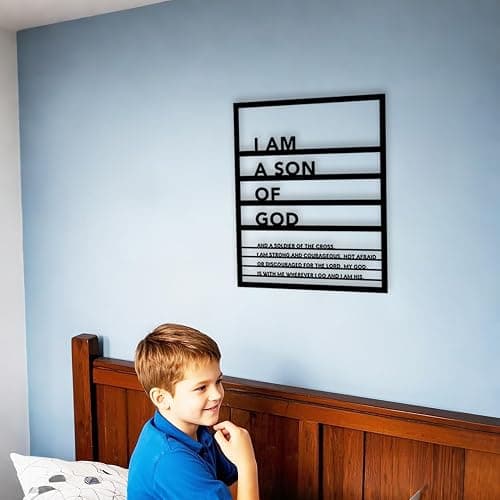 Metal Teen Boy Room Wall Decor I Am a Son of God Wall Art Sign for Boys Bedroom Playroom living Room Bathroom Motivational Sculptures Black thumbnail 4