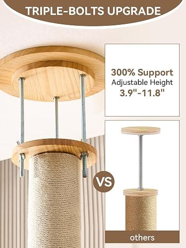 Floor to Ceiling Cat Tree, 5-Tier Adjustable Height(88-126in) Solid Wood Climbing Tower with Sisal Scratching Post, Transparent Capsule and Cozy Hammock thumbnail 6