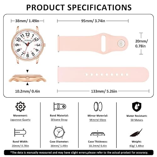 TKIIOER Nurse Watch for Nurse Medical Professionals Students Women Men, 50M Waterproof 12/24 Hour Military Time Luminous Easy Read Dial, Second Hand Watch for Nursing thumbnail 5