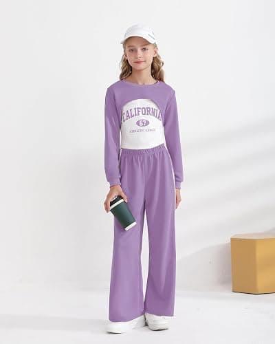 YOURUIKEY Girls 3 Piece Outfits Long Sleeve Crop Shirts & Cami Tops & Sweatpants Sets Fall Clothes Size 8-14Y thumbnail 2