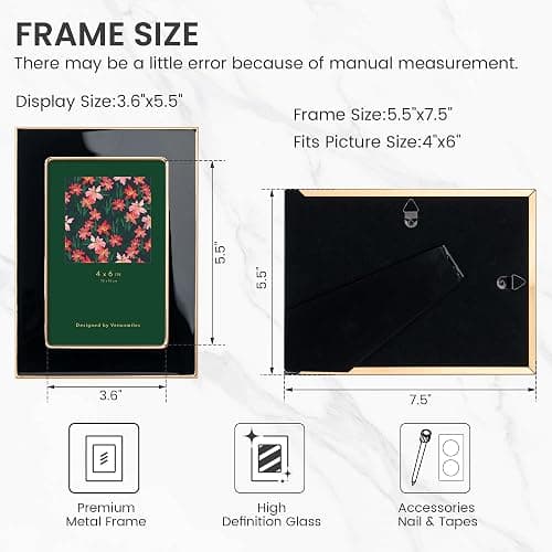 Venusmiles 4x6 Enamel Picture Frame, Gold Metal Edge with Easel, Real Glass Photo Frame for Wall and Tabletop Display Family Office Photo Gallery, Pink Enamel/1pc thumbnail 3