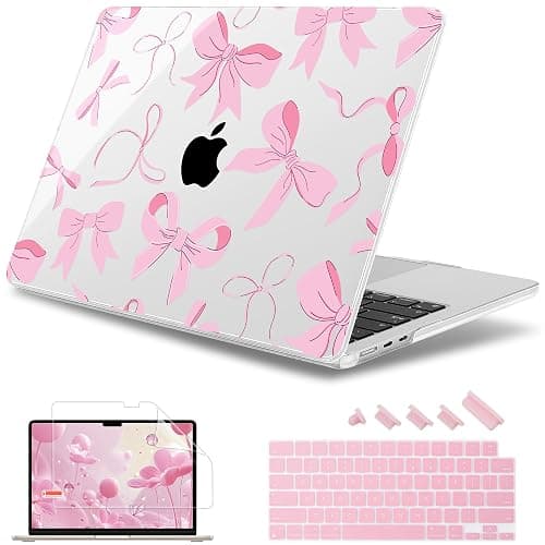 May Chen Compatible with M4 MacBook Air 15 Inch Case 2025 2024 2023 A3241 A3114 A2941 M3 M2 with Liquid Retina Display & Touch ID, Protective Plastic Hard Shell Cover - Pink Bows - Image 1