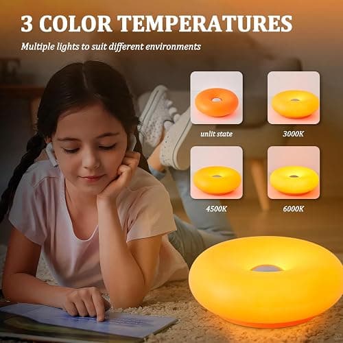 MIXL - Donut Table Lamp,Creative Orange Donut Atmosphere Lamps with Plastic Shade,Retro-Modern Table Light,3-Color Dimmable Nightstand Lamp for Bedroom and Desk, Aesthetic Home Decor & Gifts (Orange) thumbnail 4