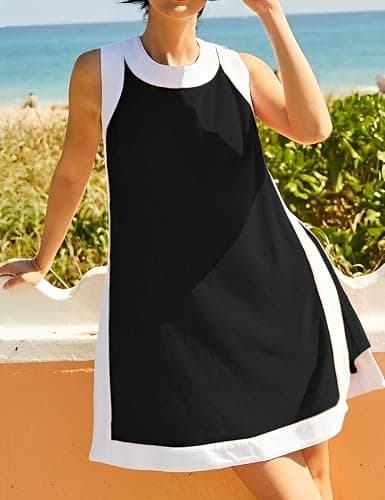 JEIBKOUY Two Piece Sets for Women Summer Outfits Color Block Oversized Side Slit Boho Mini Dress Casual Lounge Shorts Set thumbnail 7