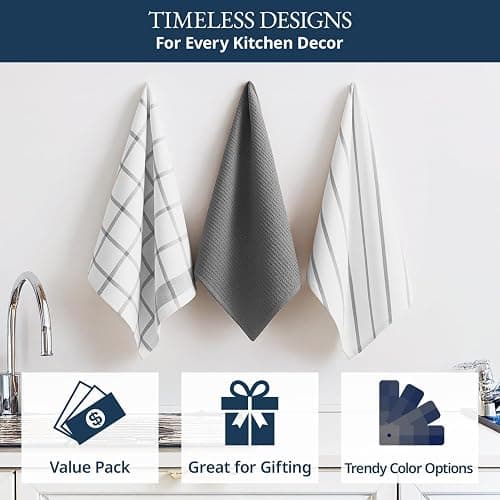 Kitchen Towels and Dishcloths Set - Pack of 6 Cotton Dish Cloths, 18”x 28”, Soft Hand Towels for Kitchen, Absorbent Tea Towels, Premium Kitchen Dish Towels, Quick Drying Cleaning Towels - Grey Towels thumbnail 5