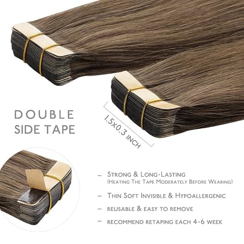 WENNALIFE Tape in Hair Extensions Human Hair, 20pcs 50g 24 inch Light Ash Brown Remy Hair Extensions Straight Human Hair Tape in Extensions Skin Weft Tape Extensions Human Hair thumbnail 3