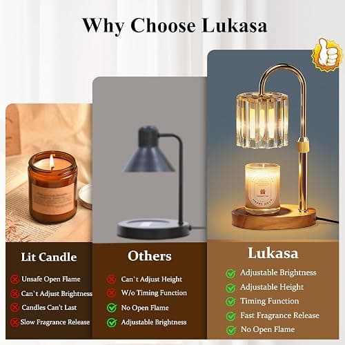 Lukasa Candle Warmer Lamp, with Timer Dimmer Adjustable Height, Home Decor, Room Decor, Wax Melt Warmer for Candles, Gifts for Mom, Gifts for Mother's Day, Birthday Gifts for Women thumbnail 7