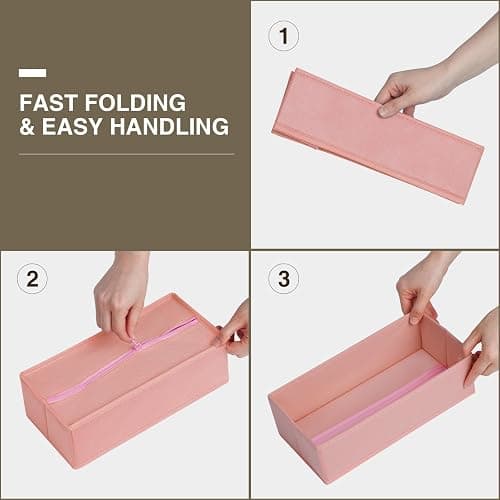 DIMJ Fabric Drawer Organizer Bins - 12 Pack Foldable Sock & Clothes Organizer - Pink thumbnail 7
