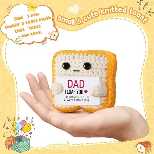Ovrrcame Fathers Day Dad Gifts from Daughter or Son,Handmade Crochet Toast Funny Birthday Cards for Daddy,Unique I LOAF You Papa Gift Idea Decorations thumbnail 4
