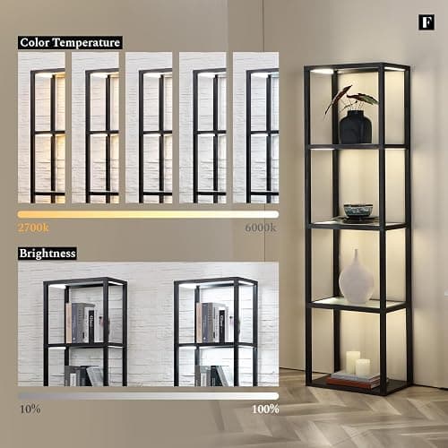 LED Display Shelf with Lights – Glass Display Cabinet for Collectibles with Dimmable Lighting, App & Remote Control – 66” Curio Shelf Floor Lamp with Adjustable Color Temps – FENLO Fantasy Plus Pro thumbnail 3