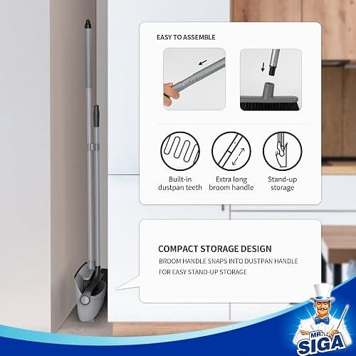 MR.SIGA Broom and Dustpan Set with Adjustable Long Handle, Upright Combo for Floor, Cleaning Lobby, Gray thumbnail 7