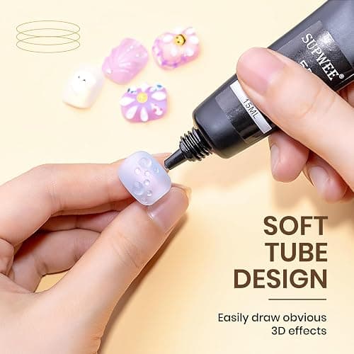 SUPWEE 3D Nail Art Gel 2PCS, Korean 3D Tube Nail Gel Sculpting Gel for Nail Art Soft Tube DIY Carving Drawing Line Painting Gel for Nail Design Clear and Milky White, 30g thumbnail 7