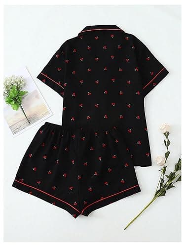 Verdusa Women's 2 Piece Pajama Sets Lightweight Fall Pajamas Cute Pj Set Button Shirt with Shorts Lounge Pjs thumbnail 2