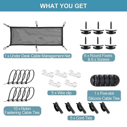 Cevicant Cable Management Mesh Under Desk Kit, Privacy Net, 36PCS Table Flexible Wire Organizer, Extra Large Capacity Kit Desk, 27 x 10 Inches thumbnail 5
