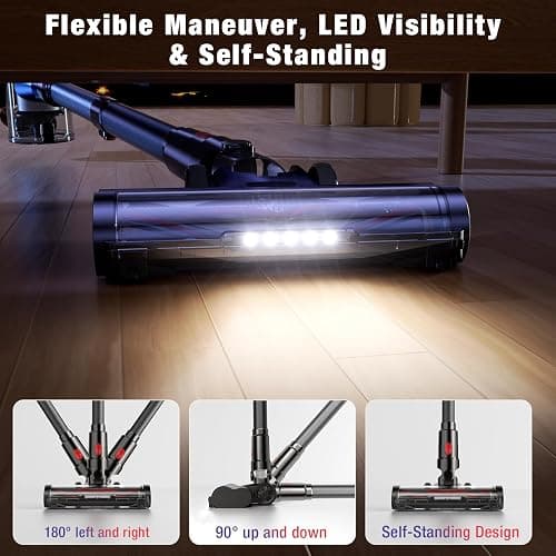 Zyxrona Cordless Vacuum Cleaner, 450W/40Kpa Stick Vacuum with Powerful Suction, 50Min Vacuum Cleaner for Home, Anti-tangle and 1L Dust Cup, 8 in 1 Lightweight Vacuum for Hardwood Floor Carpet Pet Hair thumbnail 7