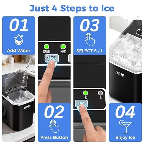 OSTBA Countertop Ice Maker Machine, Portable Ice Maker Makes 9 Bullet Ice Cubes in 6 Minutes, 26Lbs/Day Ice Makers Countertop with Self-Cleaning, Compact Mini Ice Maker for Home Kitchen RV Party thumbnail 6