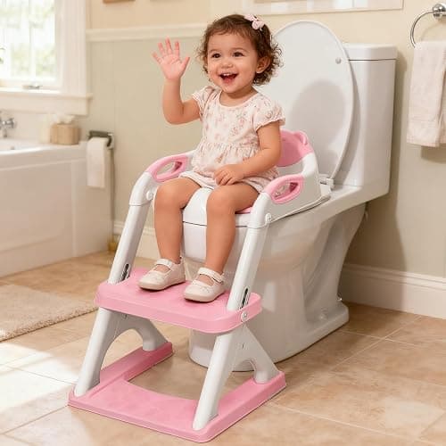 Potty Training Toilet for Toddlers, 2-in-1 Potty Training seat, Anti-Slip | SKYROKU, Fits Round & Elongated Toilets, 6 Heights, Splash Guard, Foldable, Holds 200+ lbs, Step Stool, Dishwasher Cushion thumbnail 3