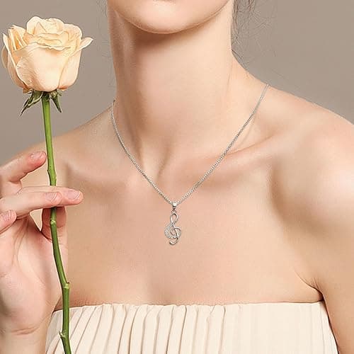 DXZNBEST Music Note Pendant Necklace 925 Sterling Sliver Cubic Zirconia for Women Mother’s Day Valentine's Day Christmas Jewelry Gift Chain 18 Inches thumbnail 5