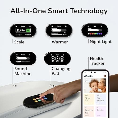 Woddle Multifunctional Smart Baby Changing Pad with Medical Grade Scale for Critical Weight Monitoring + AI App, Noise Machine, Warmer, Night Light, Touchscreen Tracker, All-in-One thumbnail 5